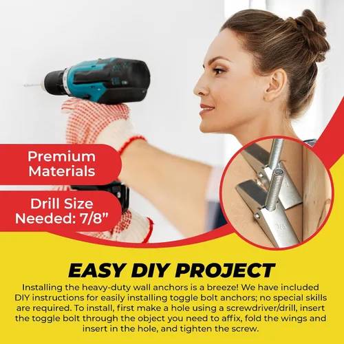 Miniatura 6 de QUALIHOME Anclajes de perno de resorte – Anclajes de pared resistentes para colgar artículos con paredes huecas y más – Anclaje de pared hueco