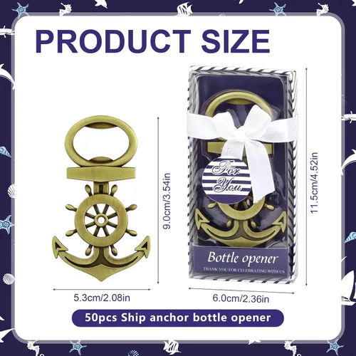 Miniatura 2 de 50 abrebotellas con diseño de ancla para temática náutica, regalos de boda, decoraciones de despedida de soltera o recuerdos de fiesta de baby bronce