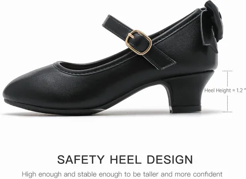 Miniatura 6 de Dufannie Zapatos de vestir para niñas, zapatos de tacón bajo de princesa, zapatos planos con purpurina para bodas y fiestas