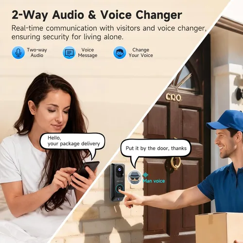 Miniatura 3 de JAIOTlink Timbre de video de doble lente 2K inalámbrico con timbre, tarjeta SD de 64 GB, cambiador de voz, WiFi de 2.4G/5Ghz, protección