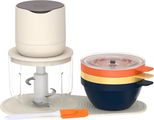 Miniatura 9 de Mini procesador eléctrico de alimentos y picadora de ajo, 8.5 fl oz recargable por USB, picadora inalámbrica de un solo toque con 3 cuchillas de 8.5