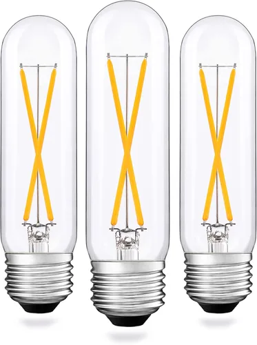 Bombilla LED vintage T10, bombilla tubular regulable de 2 W, equivalente a bombilla incandescente de 25 W, blanco cálido de 2700 K, vidrio
