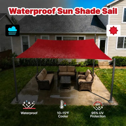 Miniatura 3 de ColourTree 6' x 10' Tamaño Personalizado Rojo TADS9.5 Toldo Cuadrado Impermeable UPF50 Toldo de Sombra para Carpa de Protección, 95% de Bloqueo