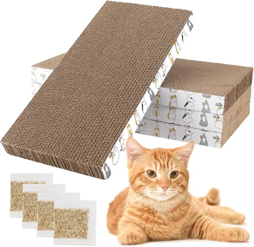 PatiencET Paquete de 4 tablas rascadoras para gatos, rascador de cartón para gatos con hierba gatera, almohadilla plana de doble cara para gatos