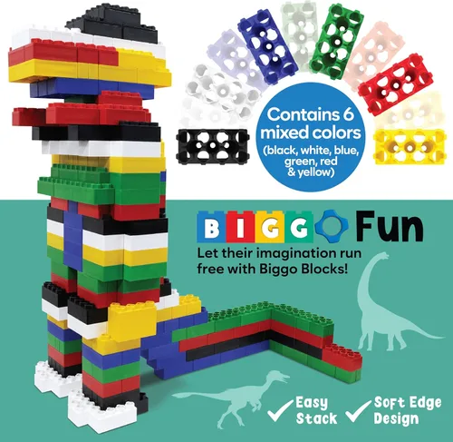 Miniatura 4 de BiggoBlocks Bloques de construcción grandes para niños de 3 a 8 años – Juego Mega de 288 piezas – Juguete STEM para interiores y exteriores
