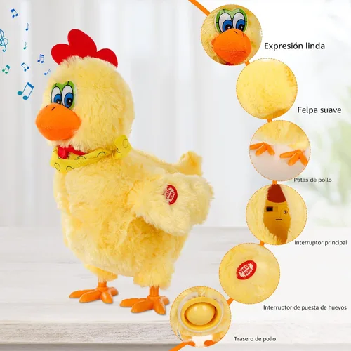 Miniatura 3 de SOMOYA Pollo Poner Huevo Juguetes Animal Juguete Eléctrico Peluche Loco Juguete Bailando con Sonido Música Juguetes de Pascua Amarillo
