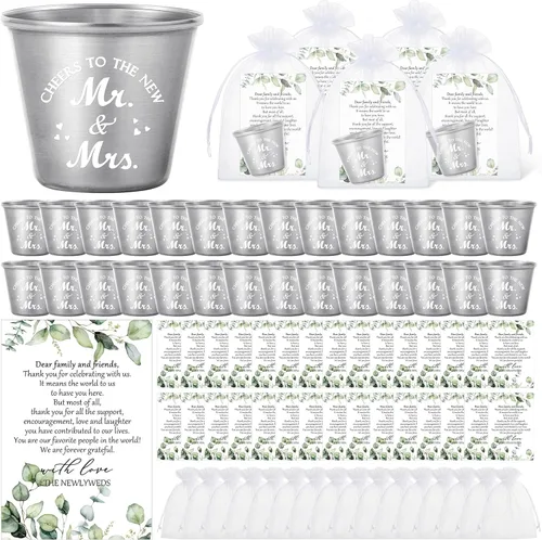 Miniatura 11 de Uiifan Juego de 50 Vasos de Chupito para Bodas, Favores a Granel para Invitados, Vasos de Chupito para Celebrar el Amor, Vasos de Chupito de Acero