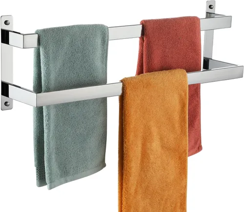 Miniatura 14 de KOKOSIRI Barras para Toallas de Baño de 2 Niveles Tipo Escalera Rieles para Toallas de 24 Pulgadas Soportes para Toallas Montados en Pared Estantes