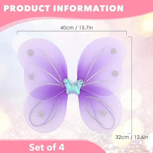 Miniatura 2 de kilofly 4 juegos de alas de mariposa de ángel, alas de hada, disfraz de princesa