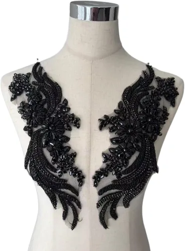 1 par de diamantes de imitación hechos a mano con cuentas para bricolaje, apliques de ropa, 14.5 x 4.9 pulgadas, decoración de vestido de novia,