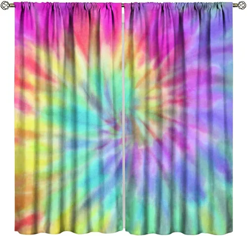 Miniatura 39 de Cortinas opacas abstractas de arco iris, pintura de color arcoíris con gotas, diseño gráfico creativo con bolsillo para barra, para sala de estar