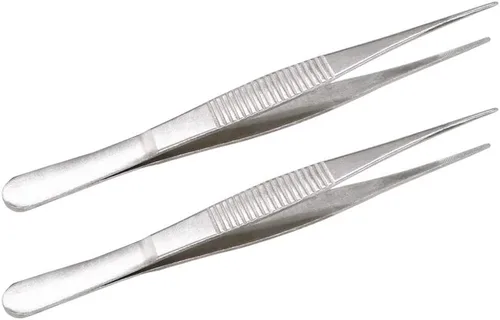 Pinzas de acero inoxidable de 5-1/2 pulgadas con punta dentada recta, pinzas multiusos para reparación de manualidades, paquete de 2