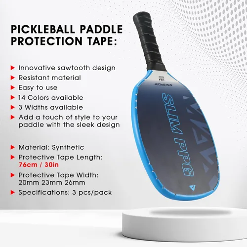 Miniatura 5 de PICKLETECH Cinta de protección de pala de pickleball – Protector de borde de cabeza de paleta – Cinta de protección de borde de raqueta ajuste Azul