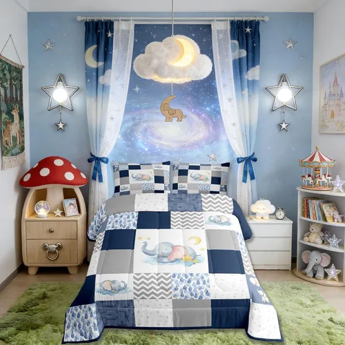 Miniatura 12 de Lindo juego de edredón de elefante, tamaño individual, juego de ropa de cama de dibujos animados Kawaii con flores de animales para niños y hombres