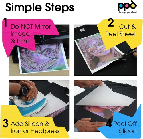 Miniatura 3 de PPD - Papel de transferencia térmica para camisetas de color oscuro para impresora de inyección de tinta, LTR, paquete de 5 hojas de 8.5 x 11