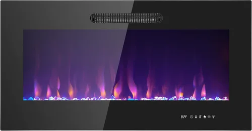 Prominence Home Chimenea eléctrica de diseño delgado LED y chimenea montada en la pared con calentador de 1500 W, opciones de troncos y brasas de
