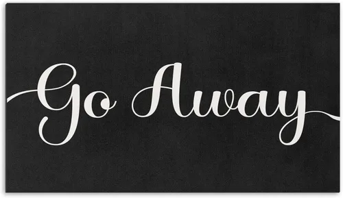 Arttown Tapete para puerta con texto en inglés «Go Away», de 17 x 30 pulgadas, divertido tapete de bienvenida negro decorativo para el hogar, parte