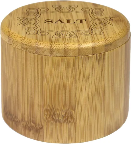 Miniatura 4 de Totally Bamboo Salero de almacenamiento de bambú con tapa giratoria magnética, capacidad de 6 onzas, nudo celta grabado en la tapa