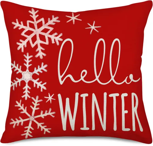 Miniatura 7 de Hello Winter - Funda de almohada de 16 x 16 pulgadas, diseño de copo de nieve azul y blanco, decoración de Navidad, decoración de casa de campo