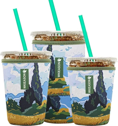Miniatura 21 de Funda aislante de café helado reutilizable para bebidas frías y fundas de neopreno para tazas de café frío, funda más fría de 16 a 32 onzas