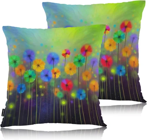 Swono Juego de 2 fundas de almohada de 18 x 18 pulgadas, diseño floral abstracto, fundas de almohada decorativas para interiores y exteriores, sofá,