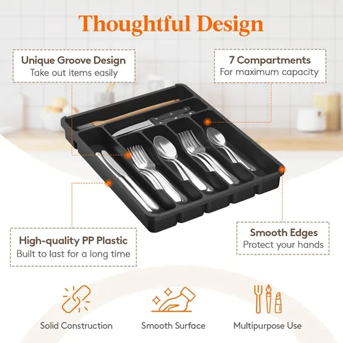 Miniatura 7 de Lifewit Organizador de cubiertos con tapa, bandeja de utensilios cubierta para cajón de cocina y encimera, caja de almacenamiento de cubiertos