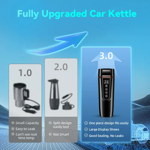 Miniatura 7 de Hervidor Eléctrico de Coche para Viaje: FVPE 12V/24V Hervidor Eléctrico de Agua Pequeño, Control Multi-Temperatura 400 mL Hervidor de Agua Portátil