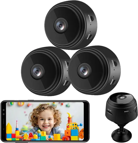 senri Pack de 3 Mini Cámaras de Seguridad, Cámara WiFi 1080P HD para Interior/Exterior para Bebé/Mascota/Niñera, Cámara IP con Visión Remota para