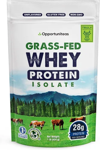 Miniatura 8 de Opportuniteas Polvo aislado de proteína de suero alimentado con hierba, 0.99 oz de proteína sin sabor en polvo sin edulcorantes artificiales, vacas
