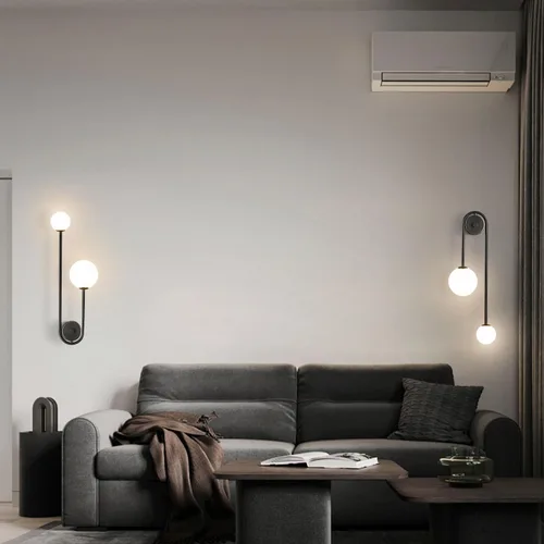 Miniatura 6 de Lámpara de Pared Moderna con Globo de Vidrio de 2 Luces, Aplique de Pared de Latón Doblemente Cepillado, Iluminación de Mediados de Siglo, Lámpara