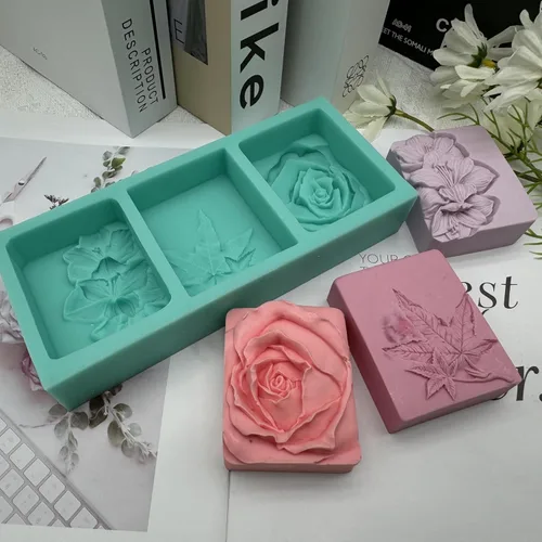 Miniatura 4 de Molde de jabón de flores de 3 cavidades, molde de silicona para hacer jabón natural, molde de cera para velas decoradas, moldes de resina para Molde