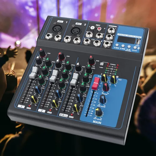 Miniatura 2 de Consola de mezcla profesional de 4 canales, mezclador de audio, tablero de sonido, Bluetooth, USB, mezclador de estudio en vivo con unidad USB