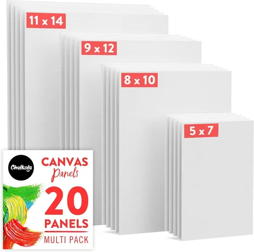 Chalkola Lienzo para pintar, (paquete de 20 unidades, 5 x 7, 8 x 10, 9 x 12, 11 x 14 pulgadas), paneles 100% algodón, lienzos imprimados en blanco