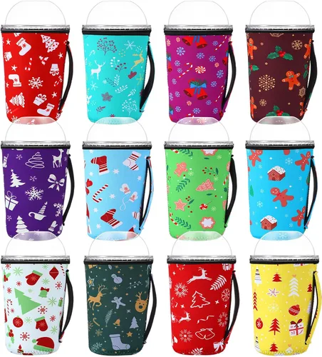 Miniatura 11 de Boao 12 Piezas Fundas Reutilizables para Vasos Helados Aislante de Neopreno Portavasos para Bebidas para Vaso Térmico Bebidas Frías y Calientes