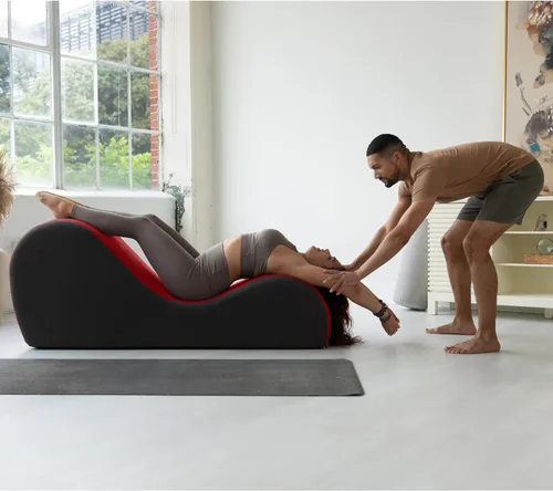 Miniatura 4 de Avana Chakra Yoga Chaise - 2 reposacabezas ajustables y asas con correas ajustables, micro terciopelo/microbucle, rojo y gris