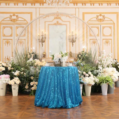 Miniatura 15 de PartyDelight Mantel de lentejuelas redondo de 50 pulgadas, color dorado claro, adorno de mesa para decoración de bodas, fiestas, cumpleaños