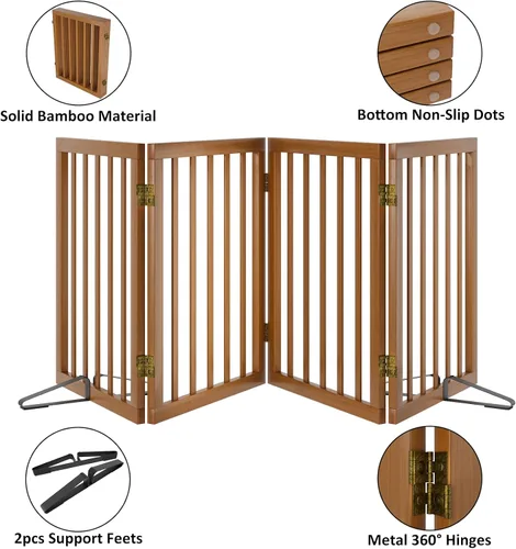 Miniatura 4 de Puerta independiente para mascotas, plegable, de 4 paneles, puerta de nogal para perros, para escaleras, puertas de casa, interiores