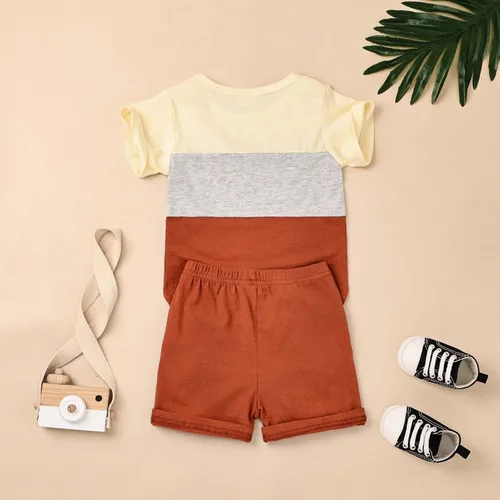Miniatura 3 de Ropa para bebé niño pequeño, trajes de verano de manga corta, camiseta de retazos y pantalón con bolsillo, conjunto de 2 piezas, 12 meses a 4 años