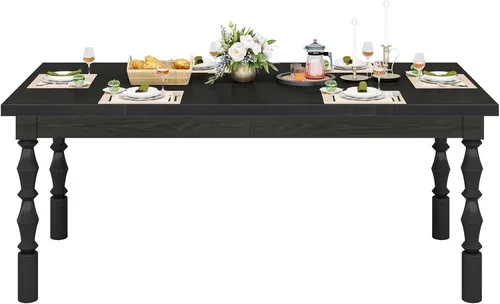 Miniatura 9 de Tribesigns Mesa de comedor de madera de 62 pulgadas para 4 a 6 personas, mesa de cocina rectangular grande de granja, mesa de comedor moderna, Negro