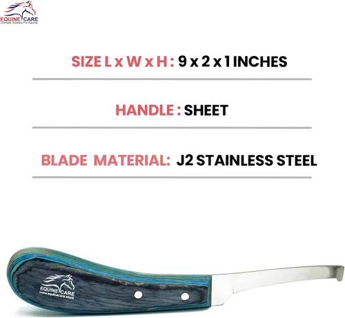Miniatura 7 de Equine Care Cuchillo de pezuña para zurdos – Hoja estrecha de acero inoxidable J2 afilada, mango ergonómico antideslizante Herramienta profesional