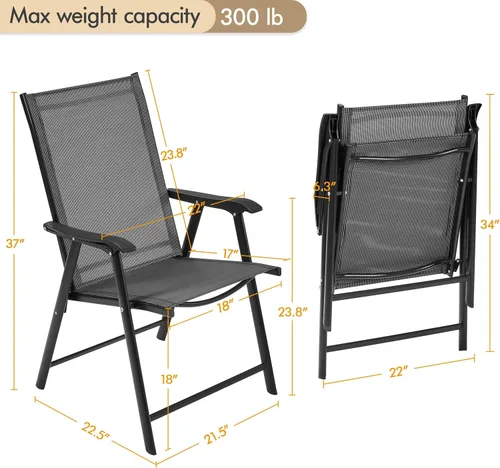Miniatura 3 de Yaheetech Juego de 2 sillas de comedor para patio con reposabrazos, sillas plegables para exteriores con marco de metal y respaldo para césped