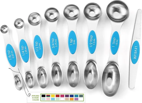 Miniatura 39 de Spring Chef Juego de 8 cucharas magnéticas de medición de acero inoxidable con nivelador, juego de cucharaditas y cucharas de mesa de doble cara