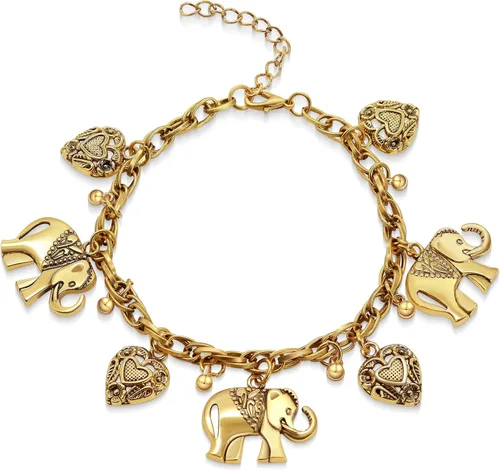 AILUOR Pulsera vintage de corazón de elefante, bohemia, corazón, elefante, animal y borla, joyería encantadora para mujer, regalos de Navidad
