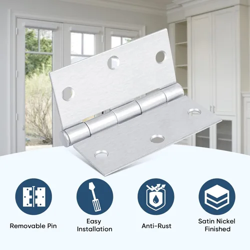 Miniatura 3 de TICONN Paquete de 6 bisagras de puerta de 3.5 pulgadas con pasador extraíble, herrajes para puertas residenciales bifold de hierro de 3-1/2 x 3-1/2