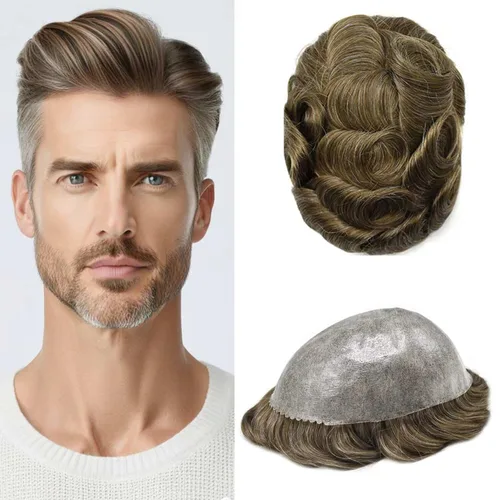 Miniatura 92 de Peluca completa de poliuretano para hombre, sistemas de reemplazo de cabello humano, piel fina y duradera, para hombre, prótesis de cabello