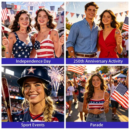 Miniatura 4 de 28 Pairs 250th Anniversary Face Makeup Patches, 4th of July Independence Day Eyeliner Stickers Decals American Flag Stars Bowknot Temporary Tattoo