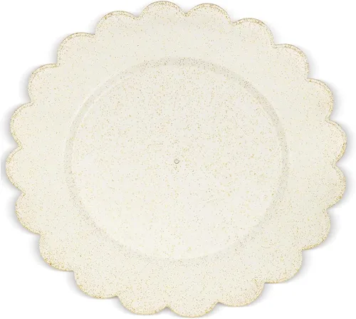 Miniatura 4 de BLUE PANDA Paquete de 50 platos de plástico dorados, platos dorados con purpurina con bordes festoneados, desechables para cumpleaños, bodas