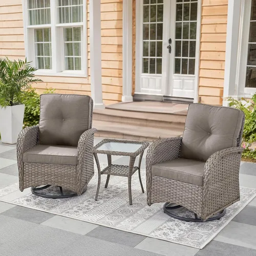 Miniatura 49 de Belord Sillas de Mimbre Giratorias Mecedoras para Patio - Juego de 2 Sillas Mecedoras Giratorias para Exteriores con Mesa Auxiliar de Ratán, Silla