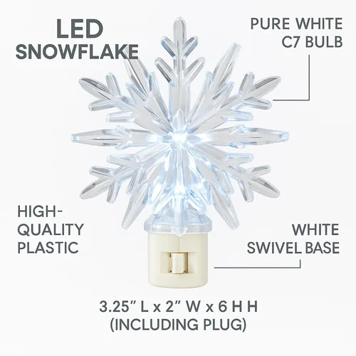 Miniatura 2 de Novelty Lights Lámpara LED copo de nieve blanco puro decoración de Navidad luz nocturna con enchufe giratorio