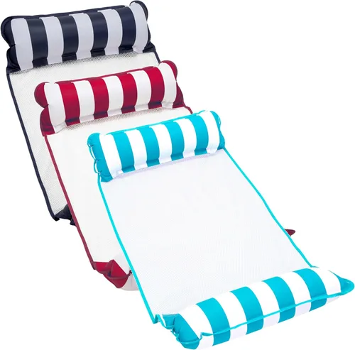 Aqua Monterey - Hamaca flotante para piscina, paquete de tres unidades, una azul claro, una azul marino y una a rayas burdeos/blancas, paquete de 3